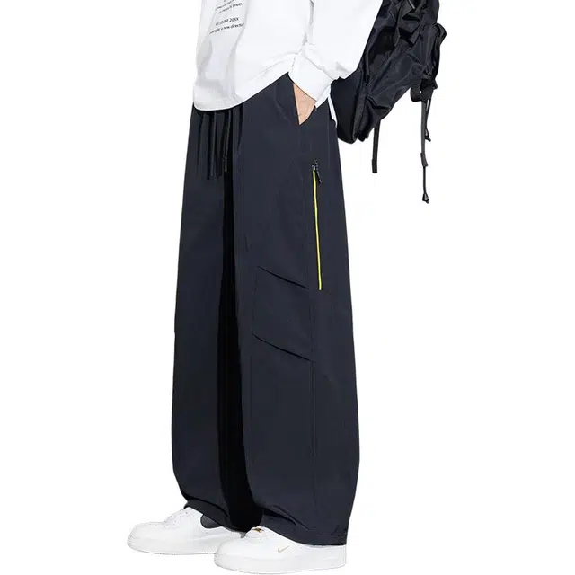 协协乐 山系户外三防面料高街机能风拼接氛围感秋冬季美式潮牌宽松直筒阔腿垂坠感青少年弹力抽绳百搭休闲运动长裤工装裤 男款
