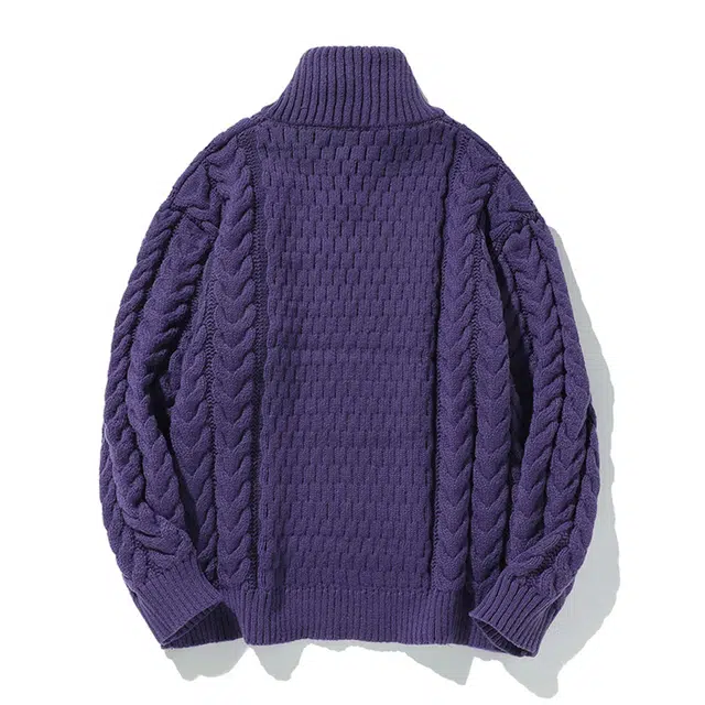而度 复古麻花编织半拉链高领立体针织工艺宽松慵懒版型高街潮流质感上衣毛衣 男女同款