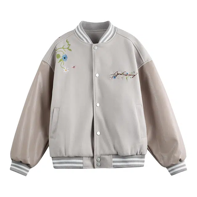 爱爸爸 青春花卉棒球领休闲复古刺绣宽松夹克 男款