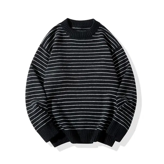 棉基因 横条纹撞色针织毛线衣清新森系肌理感厚实内搭休闲运动氛围感职场通勤极简女装高街美式亲肤打底衣松弛感青少年学院毛衣 男女同款