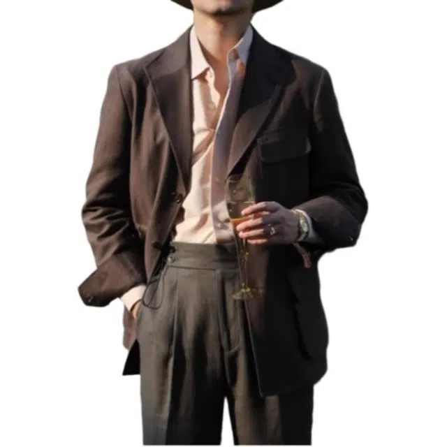 大格子与黑猫 意式优雅亚麻猎装雅痞绅士老钱风度假休闲修身中长款游猎外套 夹克 男款