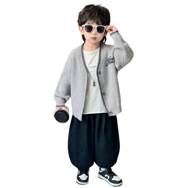 木清清毛衣 印花开衫洋气活力舒适针织外套休闲 中小童