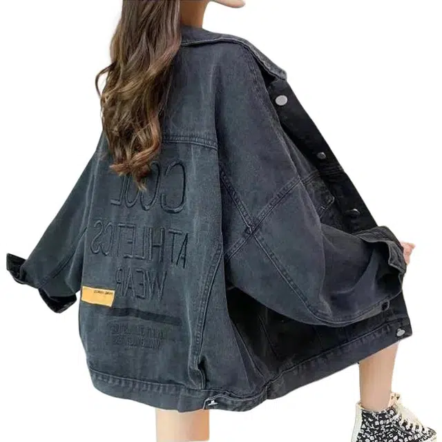 邦固依品 复古女韩版刺绣宽松百搭洋气减龄工装夹克港风上衣潮牛仔外套 女款