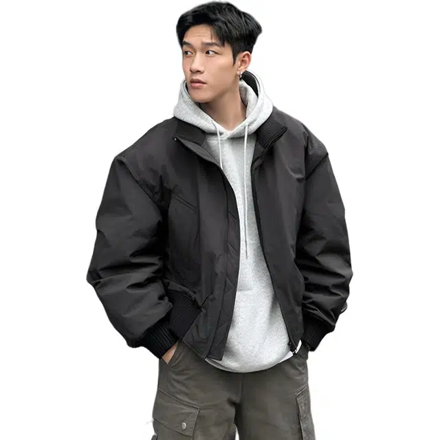 徐百货  春秋款美式潮牌双拉链立领飞行员夹克潮流宽松教练休闲工装外套棒球服 男款