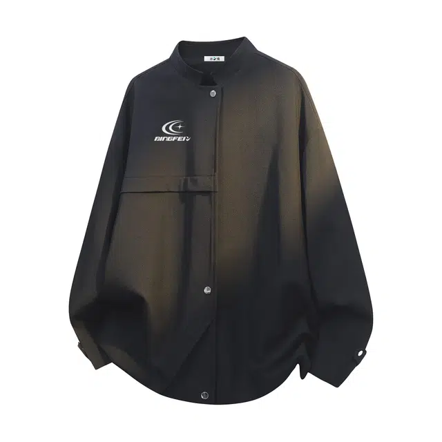 冰飞 美式复古高街拼接解构活页设计立领单排按扣中山装外套简约休闲宽松舒适百搭旅游通勤潮牌教练飞行员夹克 男女同款