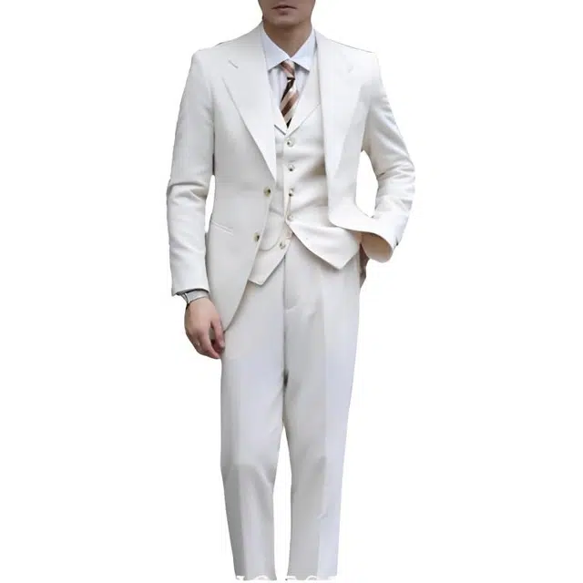 大格子与黑猫 意式那不勒斯浪漫优雅度假婚礼儒雅老钱风杏色修身西服外套西装 男款