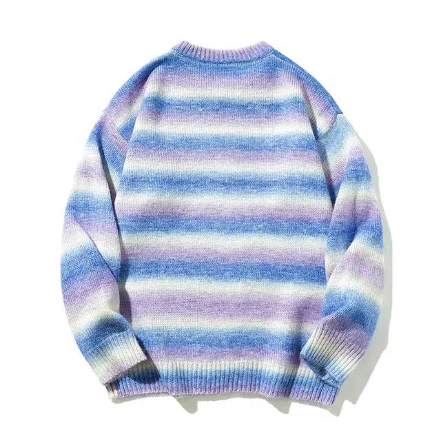 棉基因 渐变撞色条纹毛线衣清新森系肌理感厚实内搭休闲运动氛围感职场通勤极简风女装高街美式亲肤打底衣松弛感青少年学院毛衣 男女同款