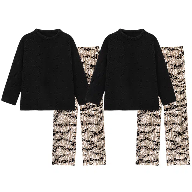 顶瓜瓜 冬季圆领时尚简约风珊瑚绒加绒加厚保暖休闲舒适家居服睡衣套装 男女同款