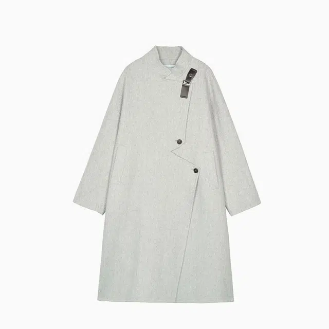 纤丝鸟 外套女小个子高级赫本风中长款燕麦色人字纹大衣 女款