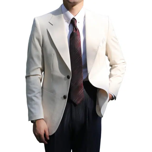 大格子与黑猫 意式那不勒斯肌理面料度假儒雅老钱风杏色修身休闲西服外套 西装 男款