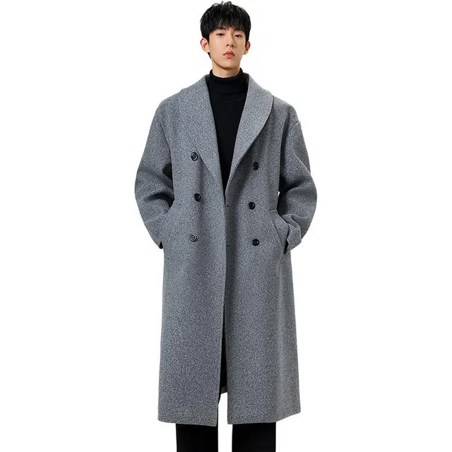 加荣 中长款毛呢英伦风高端休闲风防寒纯色基础款穿搭高级感宽松长袖大衣 男女同款