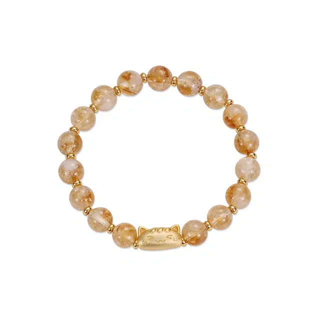 【S925银 福气满满】 七七银饰  法棍猫 萌趣甜美可爱童真招财小猫咪 轻奢精致时尚优雅 童话梦幻 小众简约  黄水晶 手链 女款