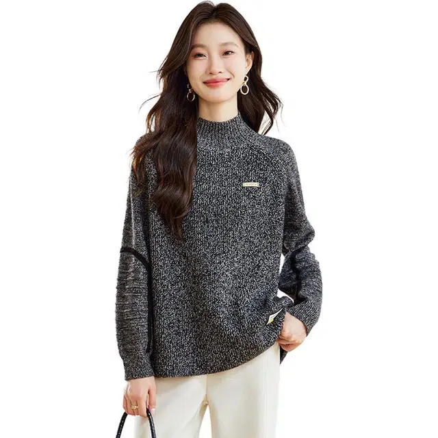 稻草人 时尚简约韩版宽松休闲百搭设计感高街秋冬打底外套针织衫 女款