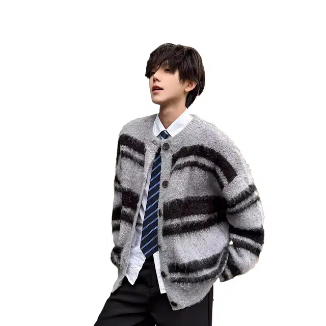 虫小绿 美式复古软糯仿貂毛开衫毛衣外套秋冬季潮流宽松休闲上衣百搭慵懒风保暖针织衫 男女同款