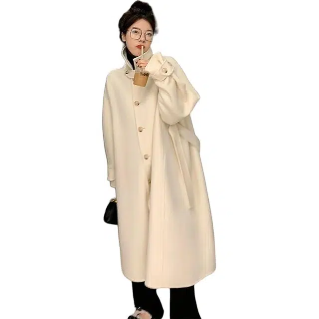 纤丝鸟 简约舒适外套女赫本风小个子高级感中长款韩系大衣 女款