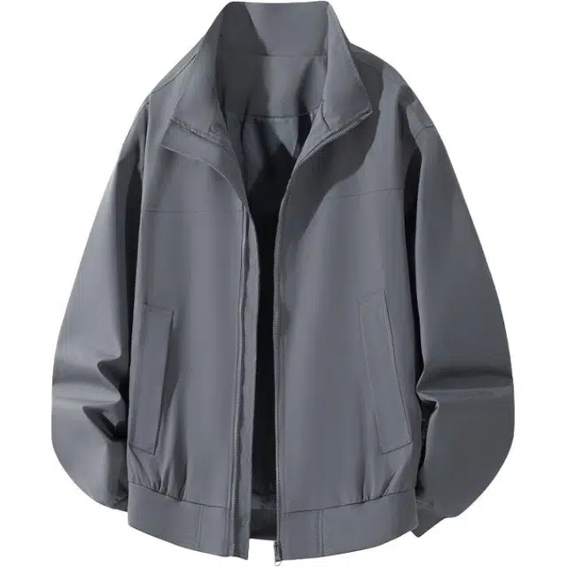 八哥 美式高街基础款经典复古纯色时尚潮流舒适设计感宽松百搭日常通勤简约工装飞行员翻领长袖外套夹克 男女同款