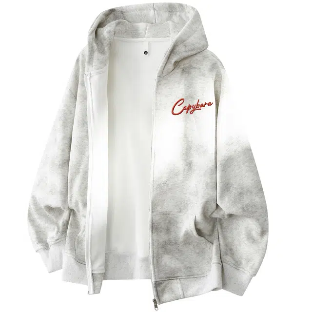 卡皮巴拉小黄豚 美式简约复古高街学生拼接撞色字母宽松休闲舒适刺绣潮流百搭秋通勤运动拉链连帽开衫长袖情侣学院风卫衣 男女同款