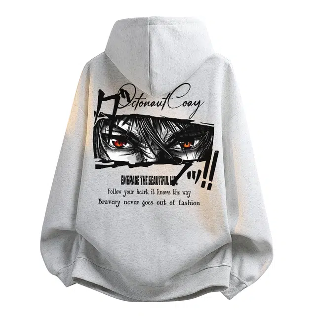海底小纵队 美式高街系列卡通侠客忧郁之眸漫画后背印花休闲宽松透气舒适百搭精选户外个性高级感学院风时尚长袖连帽卫衣 男女同款