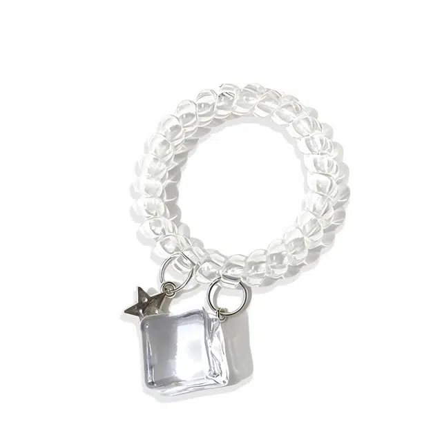 无限兔 甜美冰块笑脸星星透明电话线盛夏百搭高弹力无痕头绳马尾发饰 树脂 发圈 女款