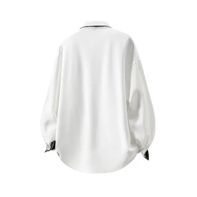 洋气先生 美式纯色简约时尚基础款潮流气质百搭小众高级感文艺风日常休闲宽松舒适慵懒氛围感开衫单排扣拼接条纹袖口翻领外套衬衫 男女同款