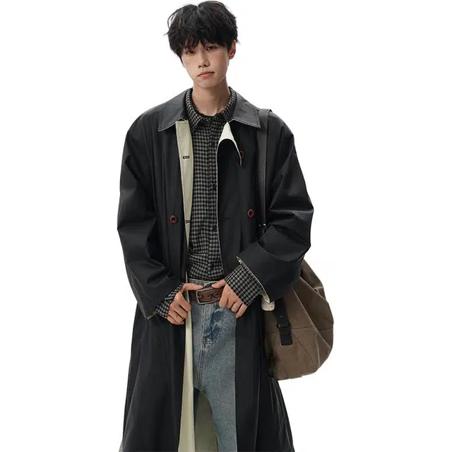 加荣 美式拼接两面穿宽松休闲中长款过膝立领英伦风百搭青少年痞帅小众高级风衣 男女同款