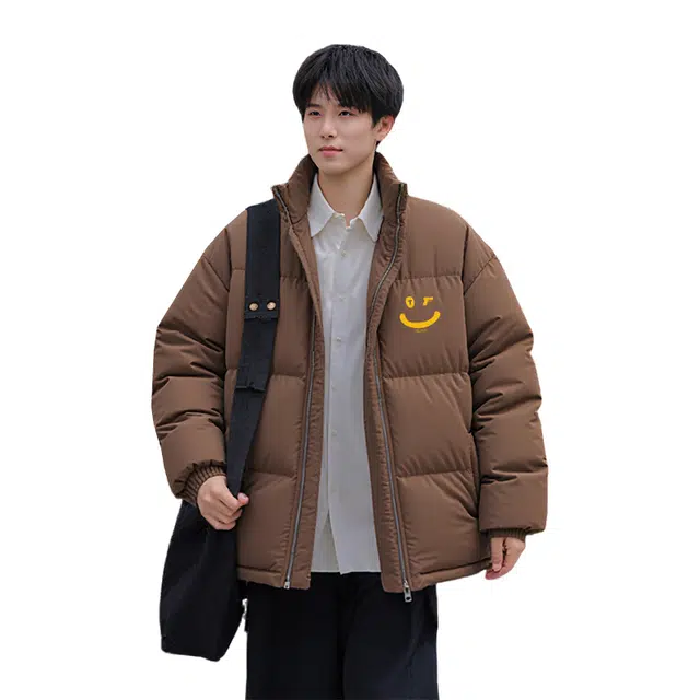 图兰朵 美式复古笑脸字母立领纯色潮流百搭时尚休闲面包服加厚舒适保暖防风防寒棉服 男女同款