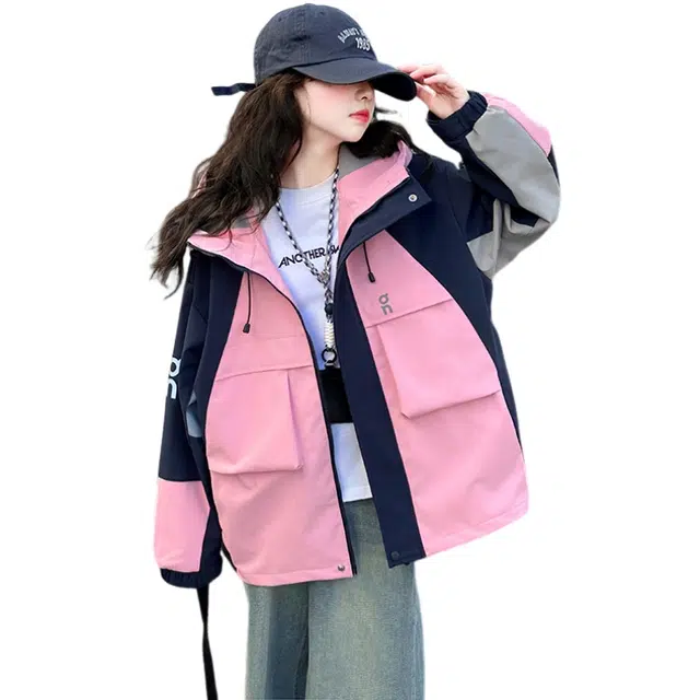 木清清其他上装 潮流时髦女童中大童户外运动舒适拼色冲锋衣外套 青少年