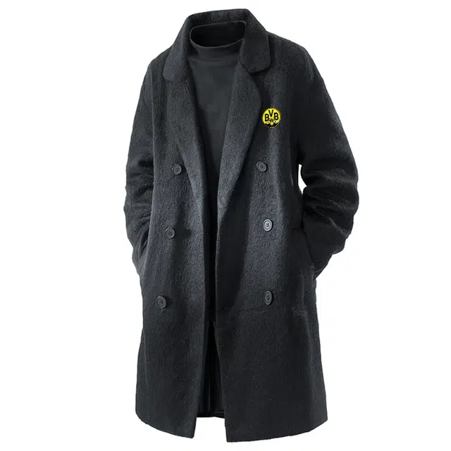 普鲁士多特蒙德 潮牌春秋冬季中长款美拉德慵懒风外套可拆卸胸针设计男潮韩版西装领呢子上衣休闲青年英伦高级感毛呢大衣 男女同款