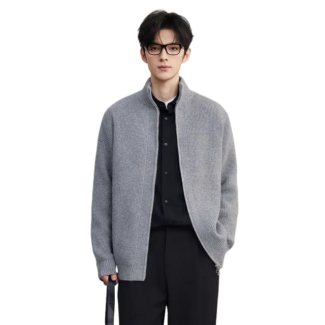 独驰 独驰含羊毛双拉链立领开衫毛线衣男秋冬高级休闲保暖外套针织衫 男女同款