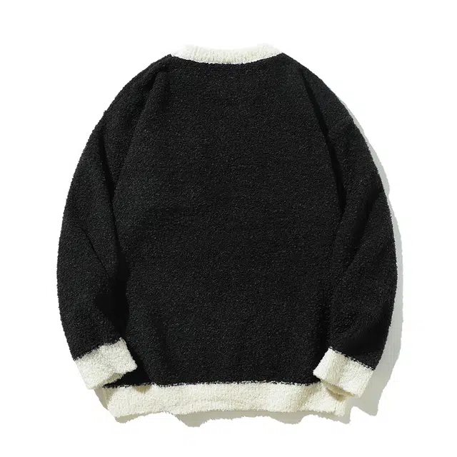 棉基因 个性潮流双色毛线衣清新森系肌理感厚实内搭休闲运动氛围感职场通勤极简风女装高街美式亲肤打底衣松弛感青少年学院毛衣 男女同款