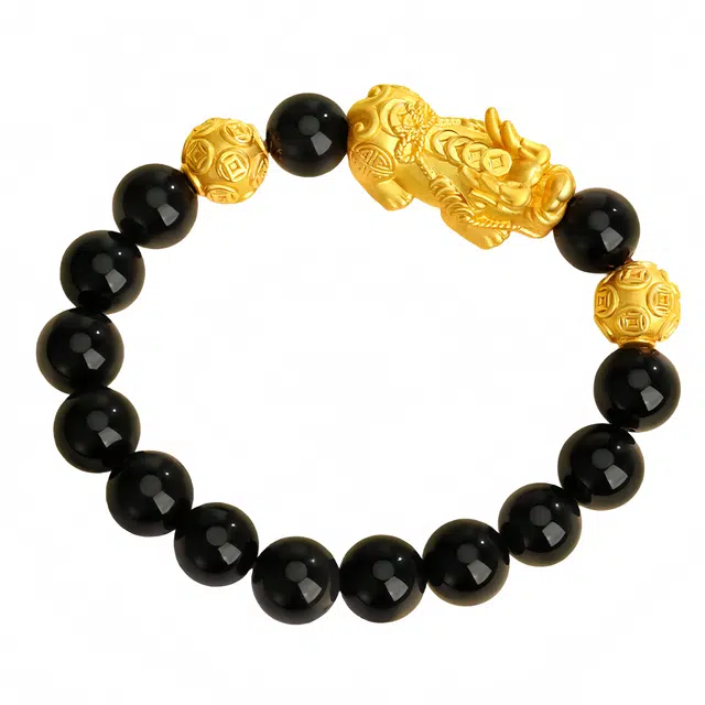 仙园韵 新中式貔貅吞金兽吸金招财纳福八方来财诸事顺遂小众设计高级感轻奢简约百搭 黑曜石 手串 男款