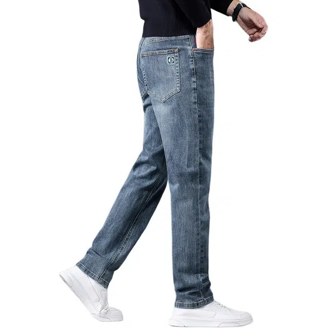 潮人榜 美式复古星空蓝水洗高端轻商务日常通勤秋冬季百搭潮牌中腰显瘦休闲修身弹力直筒小脚牛仔裤 男款
