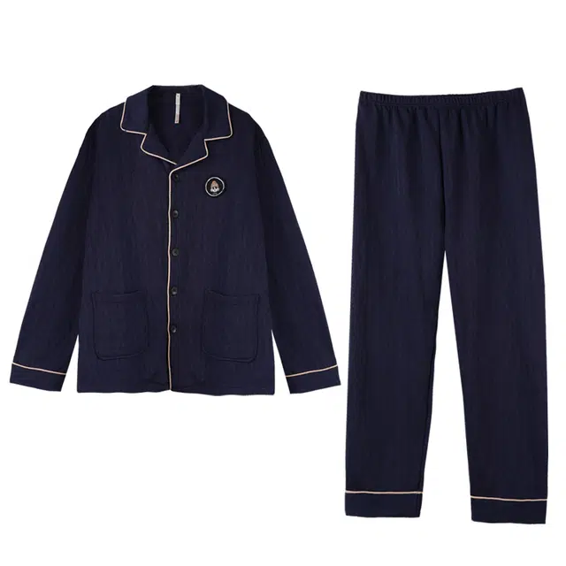 多拉美 空气棉复古风夹层开衫套装秋冬青少年可外穿宽松家居服睡衣 男款