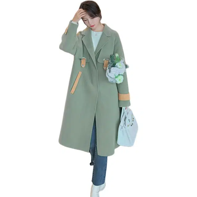 稻草人 气质赫本风毛呢外套女中长款宽松设计感呢子大衣 女款