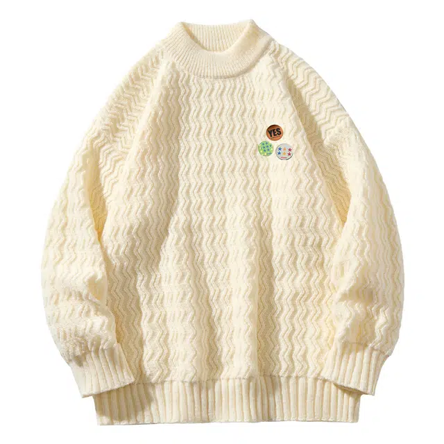 陆与山屿 美式复古慵懒风休闲宽松字母圆领落肩加厚舒适软糯亲肤日常百搭通勤潮牌套头长袖保暖毛衣针织衫 男女同款