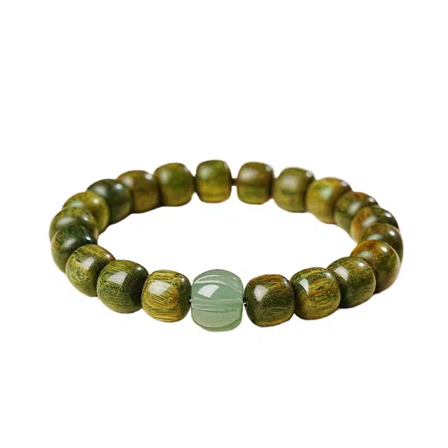 宣华意 新中式国潮风文玩佛珠 高级感小众设计时尚百搭转运珠木质手饰 好运 绿檀 木作手串 女款