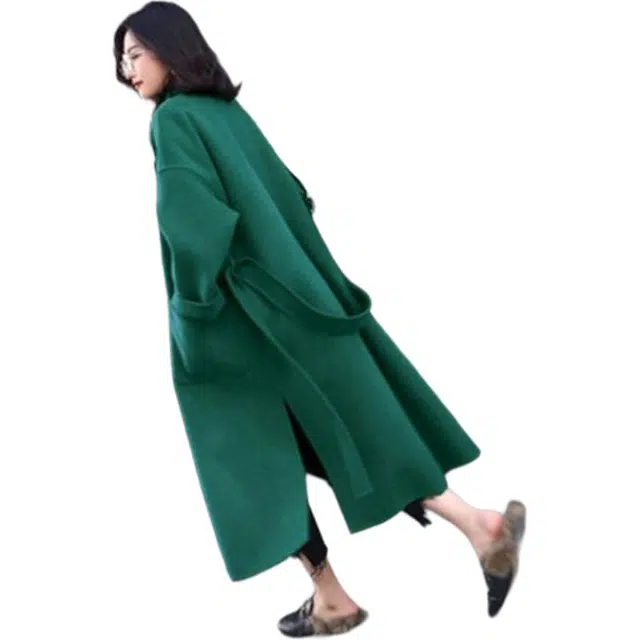 纤丝鸟 洋气百搭宽松流行过膝系带大码外套潮大衣 女款