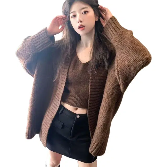 纤丝鸟 舒适时尚复古洋气质开衫宽松韩版高级外套针织衫 女款