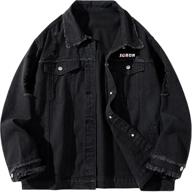 苏北青年 美式高街潮牌复古流苏设计简约基础痞帅时尚高级感潮流小众品牌字母印花户外通勤运动百搭牛仔外套 男女同款
