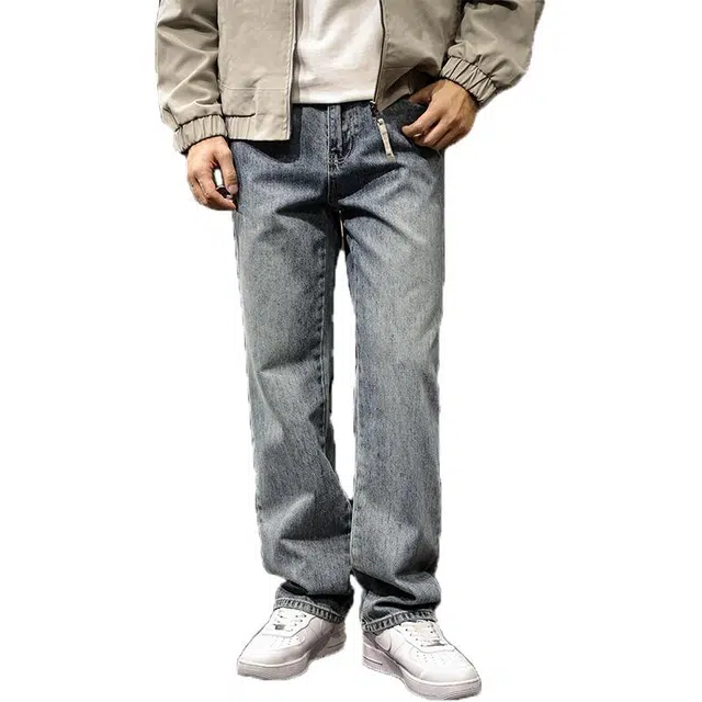 路杰邦 美式复古男宽松直筒男裤春秋季潮牌高端水洗石磨休闲长裤子牛仔裤 男款