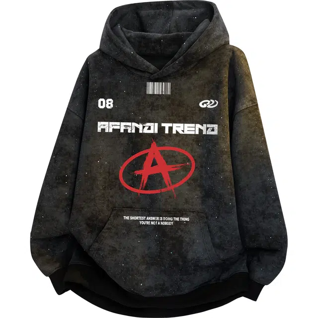 阿凡迪 美式复古街头简约基础扎染满天星设计赛车风字母潮牌印花宽松舒适休闲百搭时尚潮流无性别主义通勤长袖抽绳连帽卫衣 男女同款