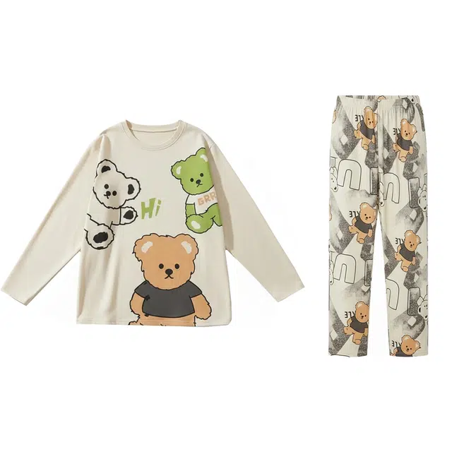 俏霓桐 秋冬季青少年学生舒适纯棉卡通圆领可外穿家居服睡衣套装 男款