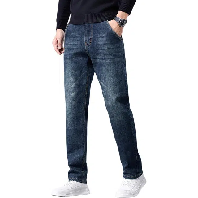 潮人榜 美式高端轻商务复古水洗日常通勤秋冬季百搭潮牌中腰显瘦休闲长修身弹力直筒小脚牛仔裤 男款