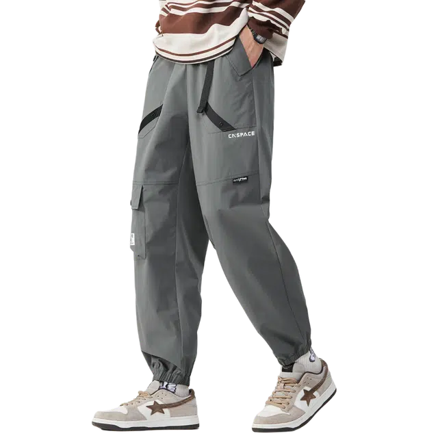 中国航天 基础款潮流百搭冰丝速干阔腿运动卫裤美式复古宽松垂感拖地直筒休闲裤 男女同款