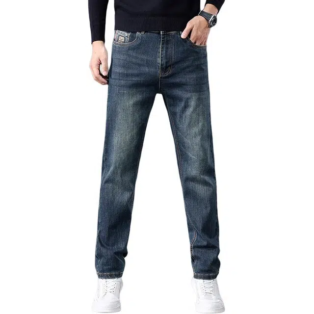 潮人榜 美式高端轻商务日常通勤秋冬季百搭潮牌中腰显瘦休闲长裤子水泥灰修身弹力直筒小脚牛仔裤 男款