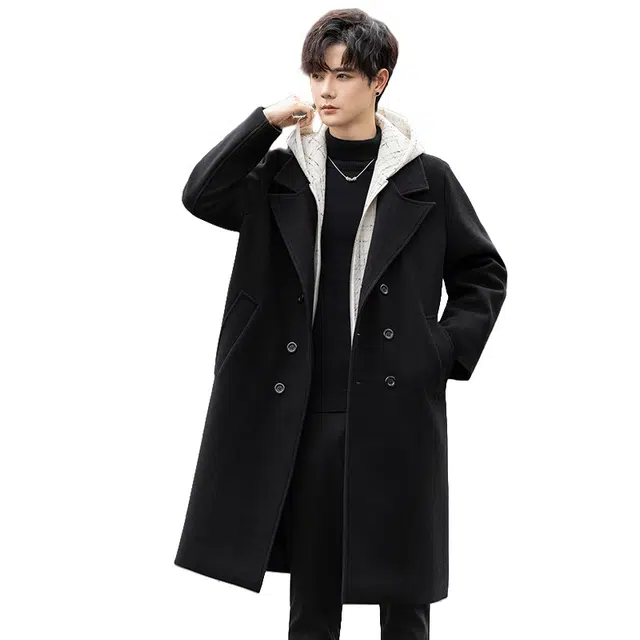 加荣 假两件中长款休闲百搭连帽舒适长袖风衣 男女同款