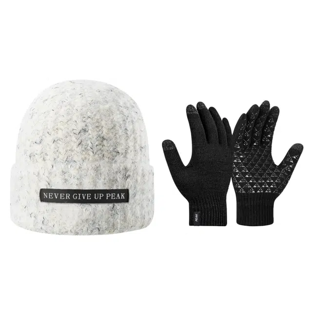 匹克 高品质柔软羊绒加厚显白保暖大头围冷帽护耳防冻手套围巾三件套 再生涤纶 绒线帽 男女同款情侣款