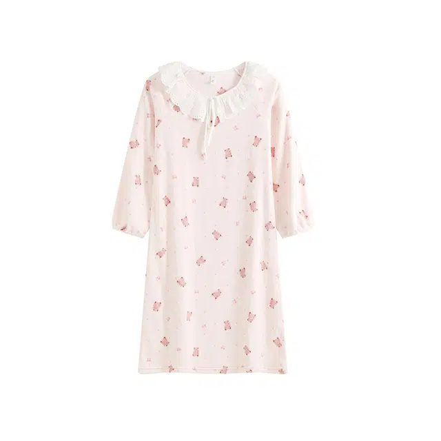 宫蝶 柔软卡通长袖睡衣家居服宽松休闲满印可外穿睡裙 女款