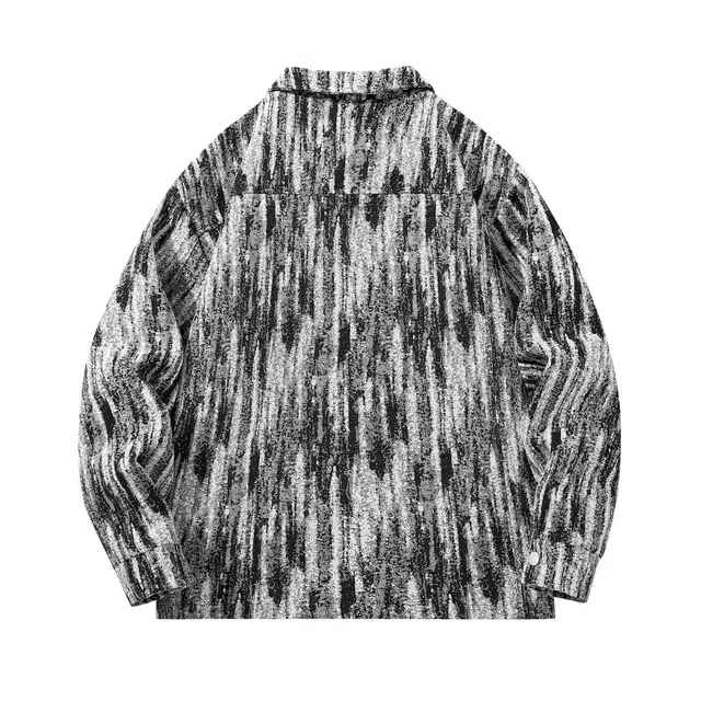 萌芽熊 美式高街系列复古扎染色织提花小香风情侣工装衬衫式按扣外套宽松个性百搭潮流学院风开衫夹克 男女同款