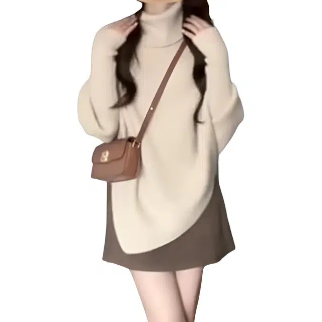 纤丝鸟 韩版穿搭温柔优雅气质大气慵懒风不规则设计长袖连衣裙 女款